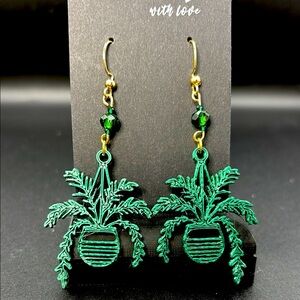Green Plant Earrings‎ with Gold Accents